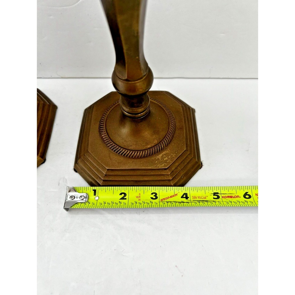 Vintage Pair Solid Brass Taper Candle Holder Candlesticks Square Base 7.5" - Picture 3 of 9